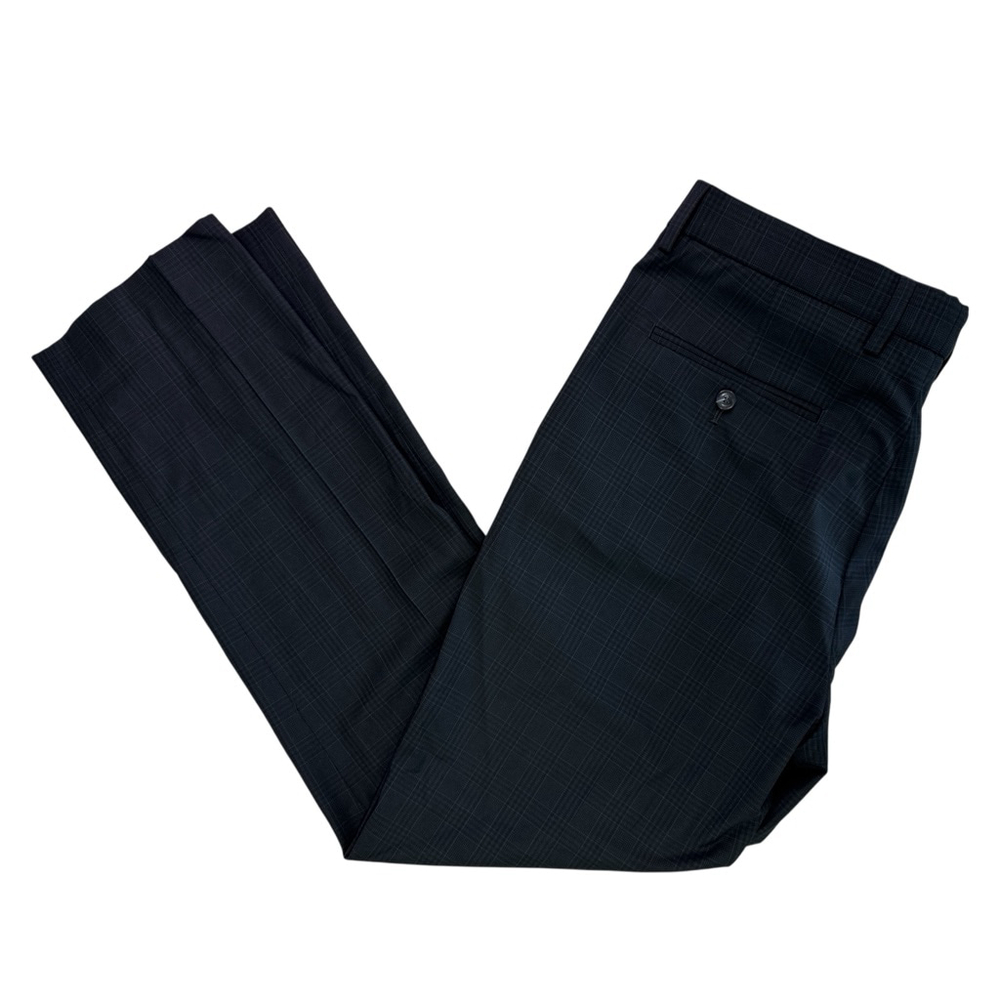 VINCE CAMUTO Men’s Black Check Flat Front Stretch Dress Pants 36 x 30